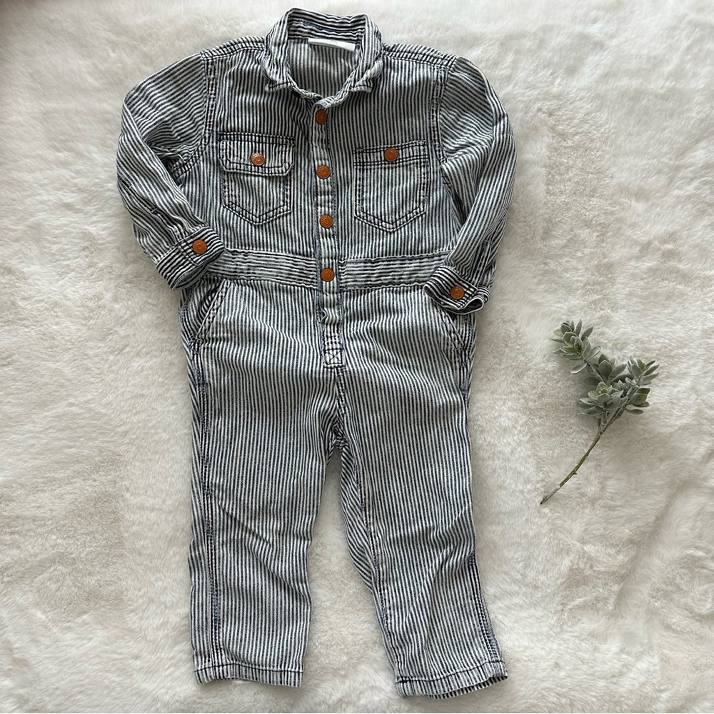 Gymboree | Conductor Coveralls - Size 18/24 Months - EUC - Blue/White